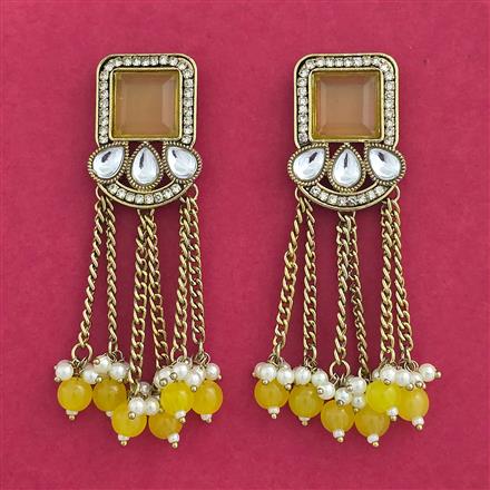 Indo Western Moti Earring With Mehndi Plating