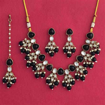 Indo Western Moti Necklace Set With Mehndi Plating