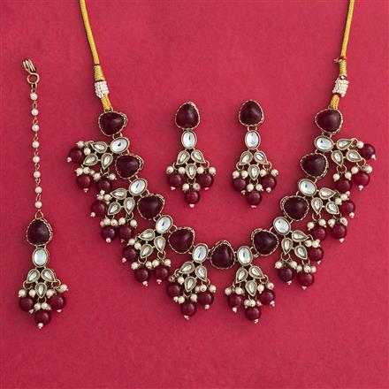 Indo Western Moti Necklace Set With Mehndi Plating