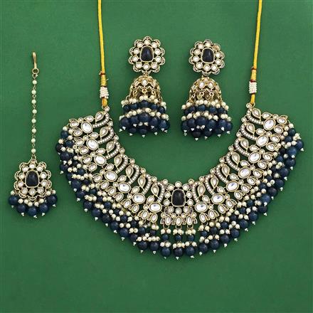 Indo Western Moti Necklace Set With Mehndi Plating