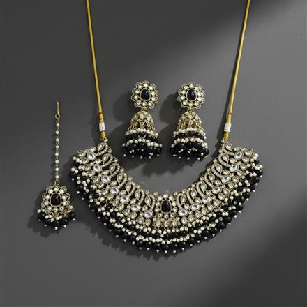 Indo Western Moti Necklace Set With Mehndi Plating