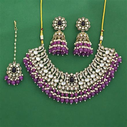 Indo Western Moti Necklace Set With Mehndi Plating