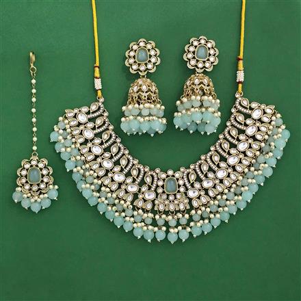 Indo Western Moti Necklace Set With Mehndi Plating