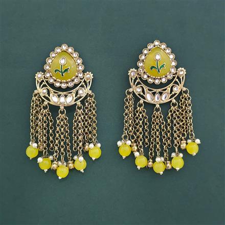 Indo Western Moti Earring With Mehndi Plating