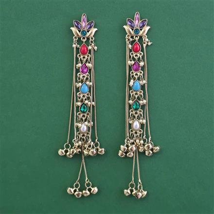 Indo Western Long Earring With Mehndi Plating