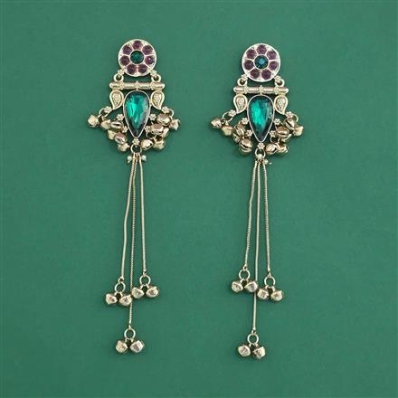 Indo Western Long Earring With Mehndi Plated