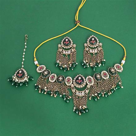 Indo Western Moti Necklace With Mehndi Plating