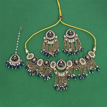 Indo Western Moti Necklace With Mehndi Plating