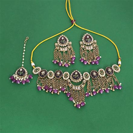 Indo Western Moti Necklace With Mehndi Plating