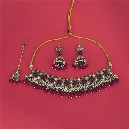 Indo Western Moti Necklace With Mehndi Plating