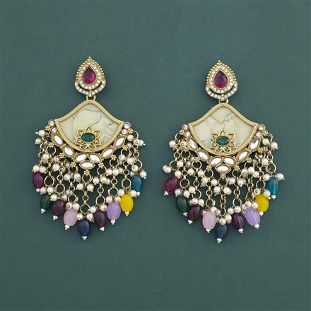 Indo Western Mother Of Pearl Earring With Mehndi Plating