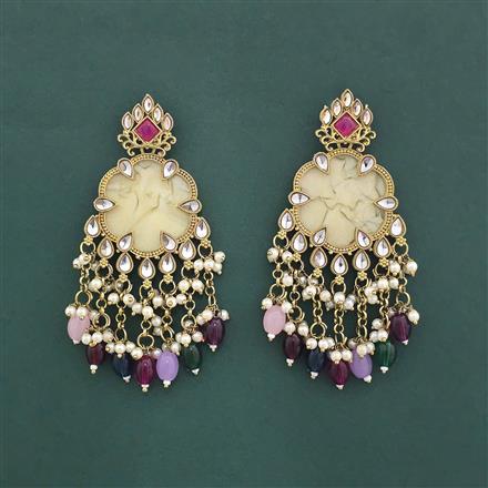 Indo Western Mother Of Pearl Earring With Mehndi Plating