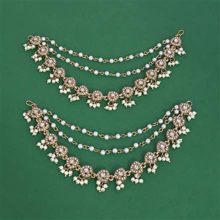 Indo Western Moti Ear Chain With Mehndi Plating