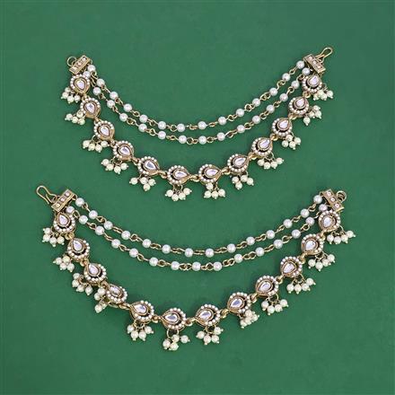 Indo Western Moti Ear Chain With Mehndi Plating