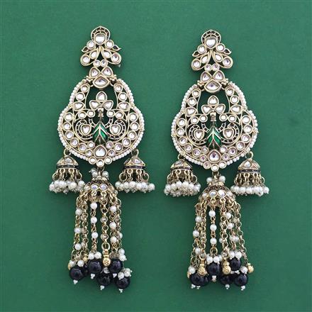 Indo Western Moti Earring With Mehndi Plating
