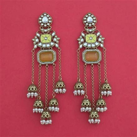 Indo Western Moti Earring With Mehndi Plating