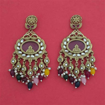 Indo Western Moti Earring With Mehndi Plating