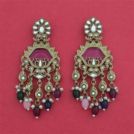 Indo Western Moti Earring With Mehndi Plating