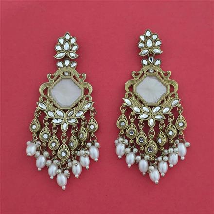 Indo Western Moti Earring With Mehndi Plating