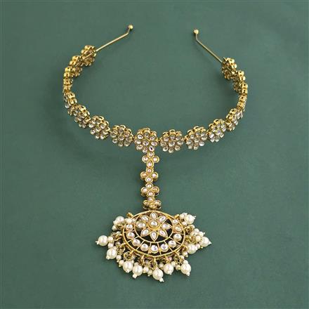 Indo Western Moti Hair Band With Mehndi Plating