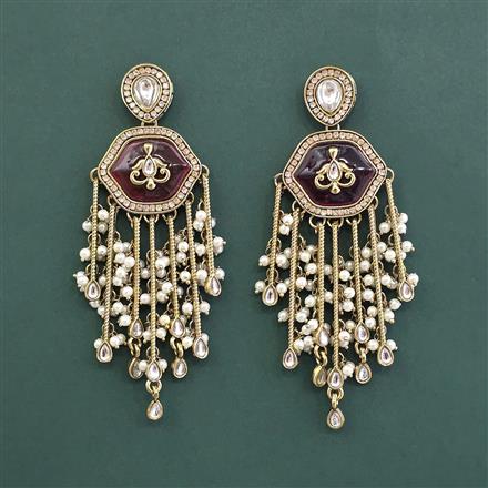 Indo Western Moti Earring With Mehndi Plating