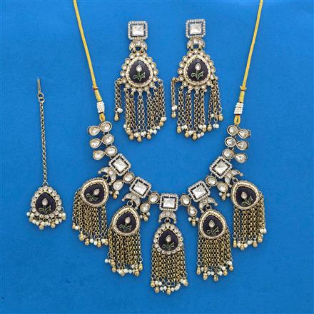 Indo Western Moti Necklace With Mehndi Plating