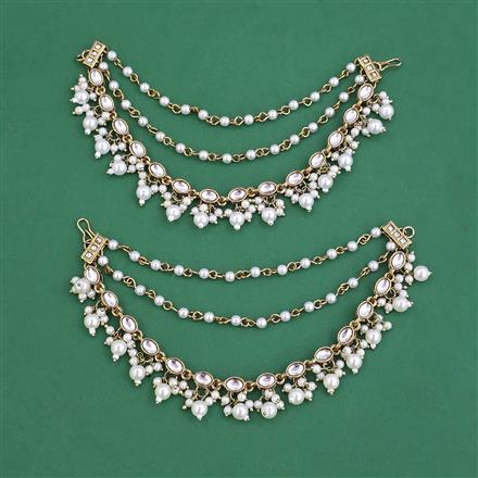 Indo Western Pearl Ear Chain With Mehndi Plating