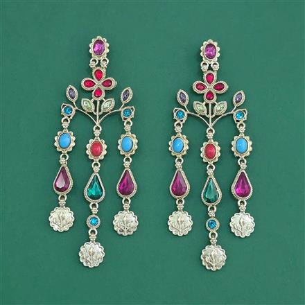 Indo Western Long Earring With Mehndi Plated