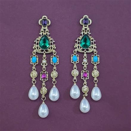 Indo Western Long Earring With Mehndi Plating