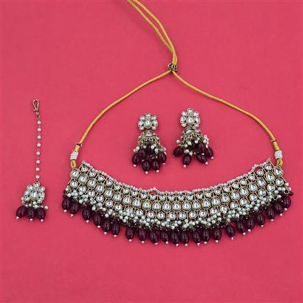 Indo Western Moti Necklace With Mehndi Plating