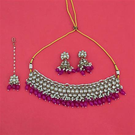 Indo Western Moti Necklace With Mehndi Plating