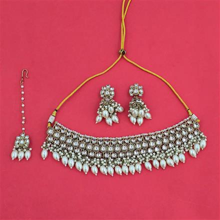 Indo Western Moti Necklace With Mehndi Plating