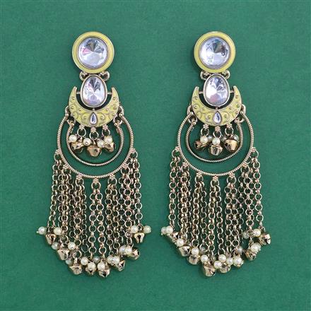 Indo Western Moti Earring With Mehndi Plating