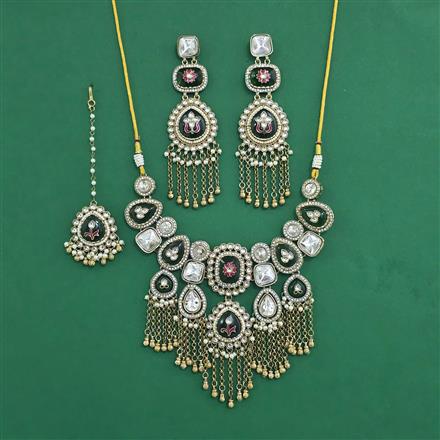 Indo Western Moti Necklace With Mehndi Plating
