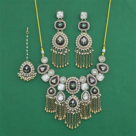 Indo Western Moti Necklace With Mehndi Plating