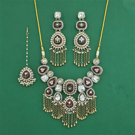 Indo Western Moti Necklace With Mehndi Plating