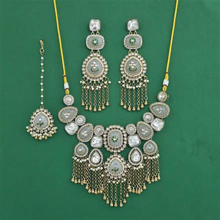 Indo Western Moti Necklace With Mehndi Plating