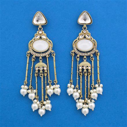 Indo Western Moti Earring With Mehndi Plating