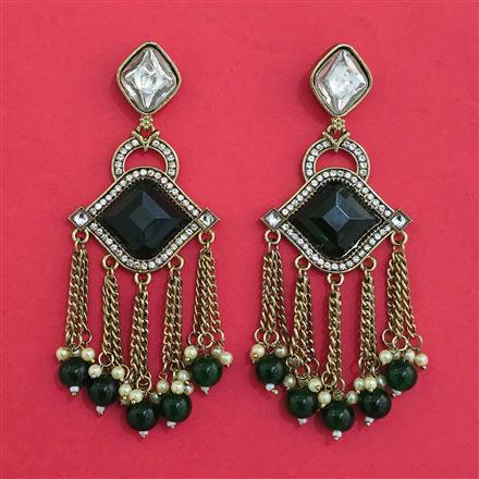 Indo Western Moti Earring With Mehndi Plating