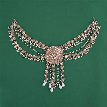 Indo Western Moti Hair Brooch With Mehndi Plating