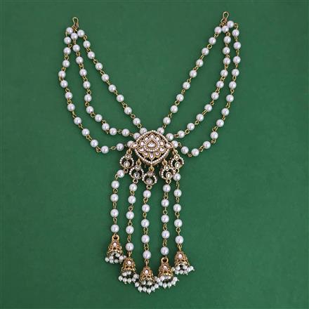 Indo Western Moti Hair Brooch With Mehndi Plating