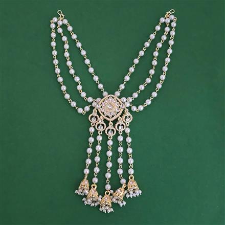 Indo Western Moti Hair Brooch With Gold Plating