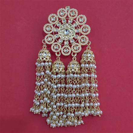 Indo Western Moti Hair Brooch With Gold Plating