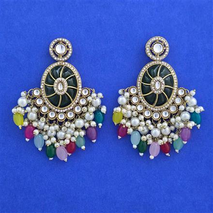 Indo Western Moti Earring With Mehndi Plating