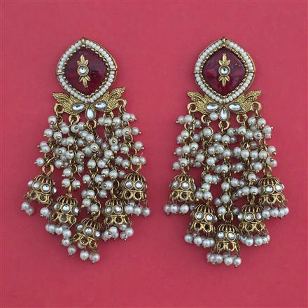 Indo Western Moti Earring With Mehndi Plating