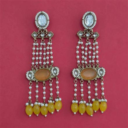 Indo Western Moti Earring with Mehndi Plating