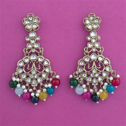Indo Western Moti Earring with Mehndi Plating