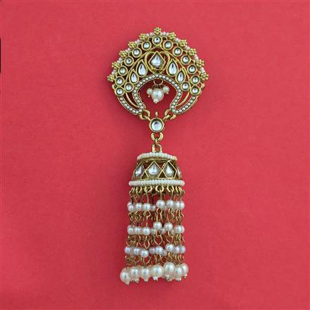 Indo Western Moti Hair Brooch With Mehndi Plating