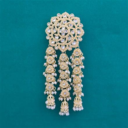 Indo Western Moti Hair Brooch With Gold Plating