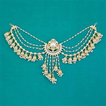 Indo Western Moti Hair Brooch With Gold Plating
